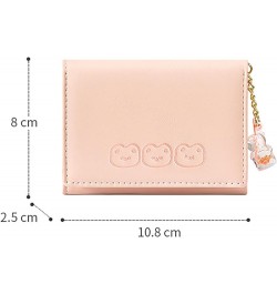 Cute 3 Bear Head Pattern PU Leather Women Wallet Small Slim Trifold Credit Card Case Holder Organizer with Bear Chain (Pink) ...