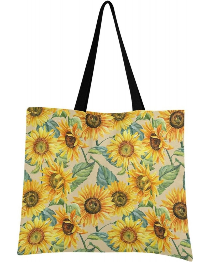 Large Canvas Tote Bag Aesthetic for Women (Sunflowers Hand Drawn) Print with Inner Pocket, Big Storage Shoulder Bag Grocery B...