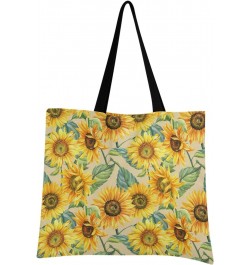 Large Canvas Tote Bag Aesthetic for Women (Sunflowers Hand Drawn) Print with Inner Pocket, Big Storage Shoulder Bag Grocery B...