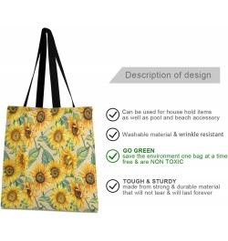 Large Canvas Tote Bag Aesthetic for Women (Sunflowers Hand Drawn) Print with Inner Pocket, Big Storage Shoulder Bag Grocery B...