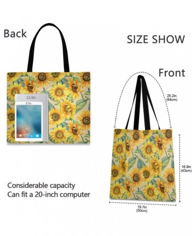 Large Canvas Tote Bag Aesthetic for Women (Sunflowers Hand Drawn) Print with Inner Pocket, Big Storage Shoulder Bag Grocery B...