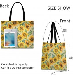 Large Canvas Tote Bag Aesthetic for Women (Sunflowers Hand Drawn) Print with Inner Pocket, Big Storage Shoulder Bag Grocery B...