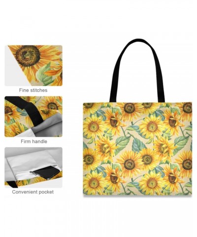 Large Canvas Tote Bag Aesthetic for Women (Sunflowers Hand Drawn) Print with Inner Pocket, Big Storage Shoulder Bag Grocery B...