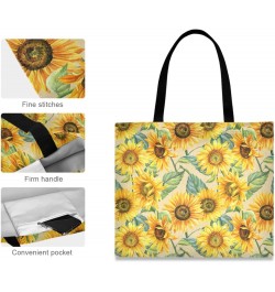 Large Canvas Tote Bag Aesthetic for Women (Sunflowers Hand Drawn) Print with Inner Pocket, Big Storage Shoulder Bag Grocery B...