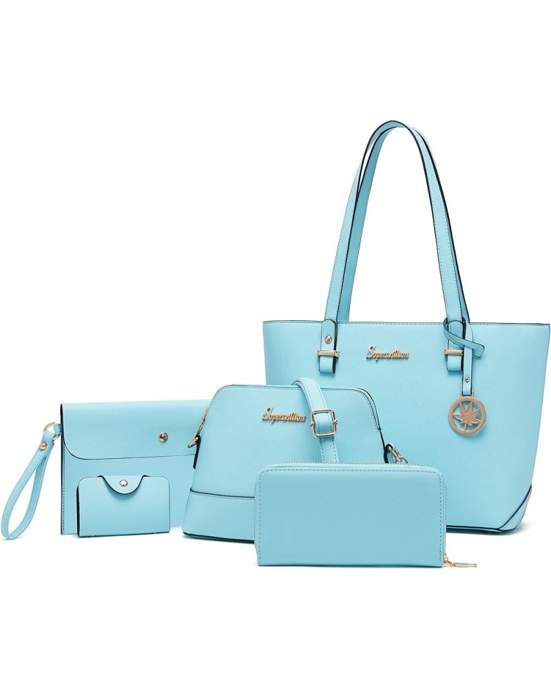 Handbag for Women Wallet Tote Bag Shoulder Bags Top Handle Satchel 5pcs Purse Set Iceblue $19.35 Totes