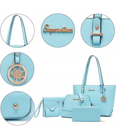 Handbag for Women Wallet Tote Bag Shoulder Bags Top Handle Satchel 5pcs Purse Set Iceblue $19.35 Totes