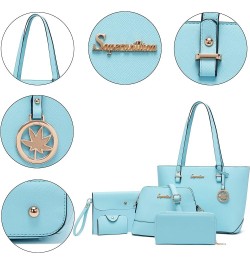 Handbag for Women Wallet Tote Bag Shoulder Bags Top Handle Satchel 5pcs Purse Set Iceblue $19.35 Totes