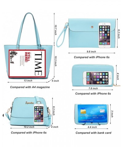 Handbag for Women Wallet Tote Bag Shoulder Bags Top Handle Satchel 5pcs Purse Set Iceblue $19.35 Totes