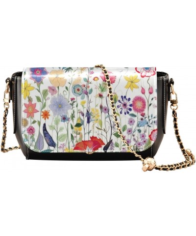 Colorful Flowers and Butterflies Crossbody Bag for Women Girls,Leather Cross Body Purses Chain Strap Handbags Shoulder Bag $2...