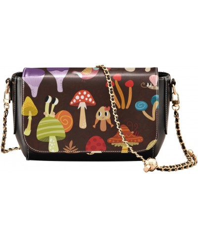 Black Crossbody Bags for Women Trendy Black Bags with Credit Card Slots Colorful Mushrooms $21.99 Crossbody Bags