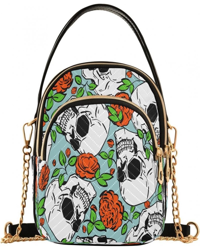 Skull Flower Crossbody Bags for Women Quilted Chain Crossbody Purses Trendy Floral Retro Cross Body Phone Purse Handbag $10.4...