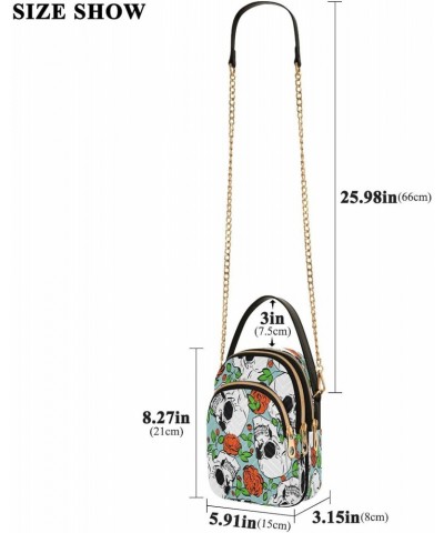 Skull Flower Crossbody Bags for Women Quilted Chain Crossbody Purses Trendy Floral Retro Cross Body Phone Purse Handbag $10.4...