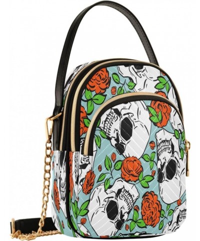 Skull Flower Crossbody Bags for Women Quilted Chain Crossbody Purses Trendy Floral Retro Cross Body Phone Purse Handbag $10.4...