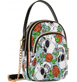 Skull Flower Crossbody Bags for Women Quilted Chain Crossbody Purses Trendy Floral Retro Cross Body Phone Purse Handbag $10.4...