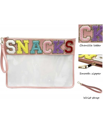 Monogram Clear Stadium Purse Bag Chenille Letter Travel Patch Pouch Snack Makeup Wristlet Pink $8.50 Wristlets