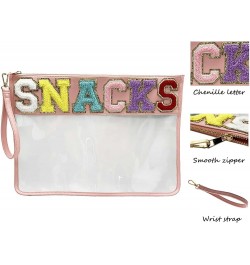 Monogram Clear Stadium Purse Bag Chenille Letter Travel Patch Pouch Snack Makeup Wristlet Pink $8.50 Wristlets