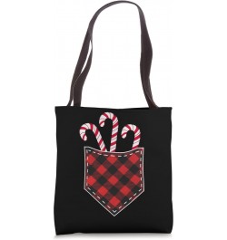 Candy Cane in Pocket Tee Funny Vintage Red Plaid Christmas Tote Bag $9.65 Totes