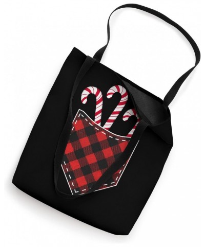 Candy Cane in Pocket Tee Funny Vintage Red Plaid Christmas Tote Bag $9.65 Totes