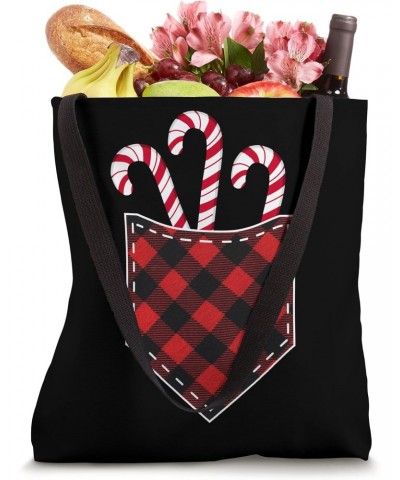 Candy Cane in Pocket Tee Funny Vintage Red Plaid Christmas Tote Bag $9.65 Totes