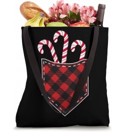 Candy Cane in Pocket Tee Funny Vintage Red Plaid Christmas Tote Bag $9.65 Totes