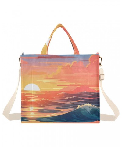 Corduroy Tote Bag Sea Scenery Sunset Cross Body Bag for Women Casual with Magnetic Clasp $15.04 Totes