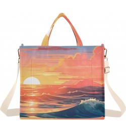 Corduroy Tote Bag Sea Scenery Sunset Cross Body Bag for Women Casual with Magnetic Clasp $15.04 Totes