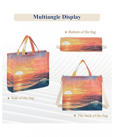 Corduroy Tote Bag Sea Scenery Sunset Cross Body Bag for Women Casual with Magnetic Clasp $15.04 Totes