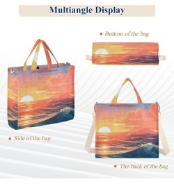 Corduroy Tote Bag Sea Scenery Sunset Cross Body Bag for Women Casual with Magnetic Clasp $15.04 Totes