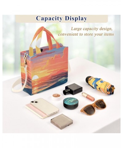 Corduroy Tote Bag Sea Scenery Sunset Cross Body Bag for Women Casual with Magnetic Clasp $15.04 Totes