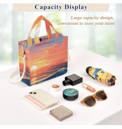 Corduroy Tote Bag Sea Scenery Sunset Cross Body Bag for Women Casual with Magnetic Clasp $15.04 Totes