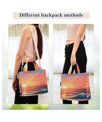 Corduroy Tote Bag Sea Scenery Sunset Cross Body Bag for Women Casual with Magnetic Clasp $15.04 Totes