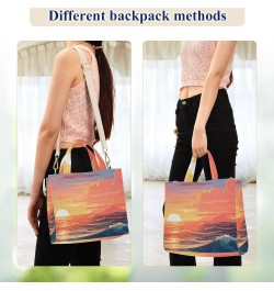 Corduroy Tote Bag Sea Scenery Sunset Cross Body Bag for Women Casual with Magnetic Clasp $15.04 Totes