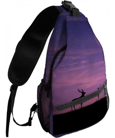 Sling Bag Crossbody Bag for Women Men Mushroom And Tree Leaves Moon On Geometric Line Pattern Waterproof Hiking Backpack Ligh...