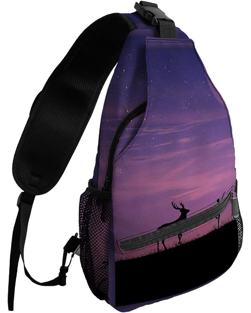 Sling Bag Crossbody Bag for Women Men Mushroom And Tree Leaves Moon On Geometric Line Pattern Waterproof Hiking Backpack Ligh...