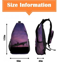 Sling Bag Crossbody Bag for Women Men Mushroom And Tree Leaves Moon On Geometric Line Pattern Waterproof Hiking Backpack Ligh...