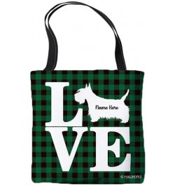 Dog Personalized Tote Bag Scottish Terrier Silhouette Dog Pink Lattice Bag Green $9.53 Travel Gear