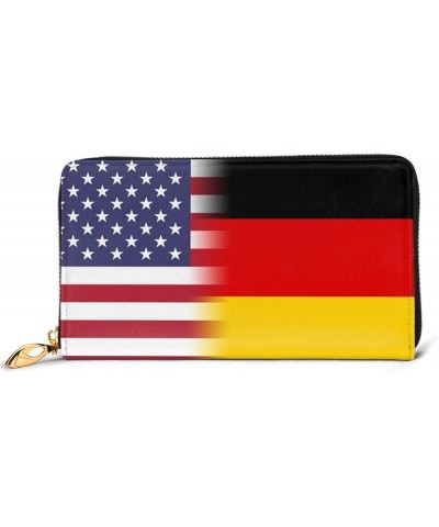 American Flag And British Flag Ladies Long Wallet Genuine Cowhide Zip Closure Card Slot Wallet American Flag And German Flag ...