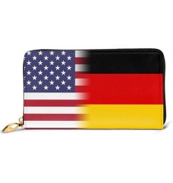 American Flag And British Flag Ladies Long Wallet Genuine Cowhide Zip Closure Card Slot Wallet American Flag And German Flag ...