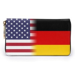 American Flag And British Flag Ladies Long Wallet Genuine Cowhide Zip Closure Card Slot Wallet American Flag And German Flag ...