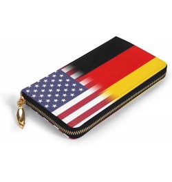 American Flag And British Flag Ladies Long Wallet Genuine Cowhide Zip Closure Card Slot Wallet American Flag And German Flag ...