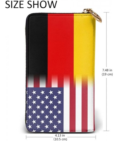 American Flag And British Flag Ladies Long Wallet Genuine Cowhide Zip Closure Card Slot Wallet American Flag And German Flag ...