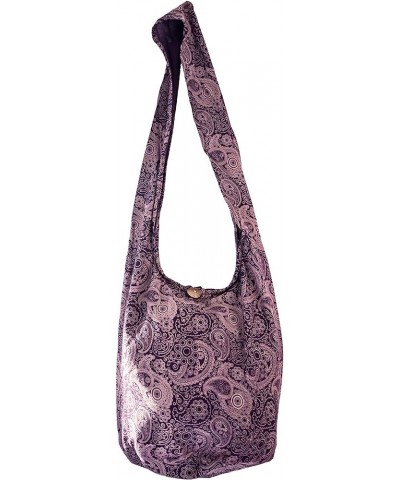 Sling Bag Cotton - Large Boho Hippie Hobo Handbag - 40 Prints - unisex Crossbody Bag (Paisley-purple) $10.99 Hobo Bags