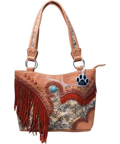 Fringe Western Style Handbag Country Purse Women Shoulder Bag Tote Tooled Beige $31.00 Shoulder Bags