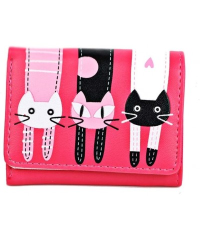 Leather Trifold Women Small Wallets Cat Pattern Coin Purse Short Credit Card Case Holders (Black) Rosa $10.30 Wallets