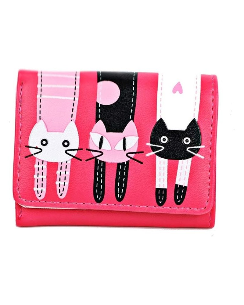 Leather Trifold Women Small Wallets Cat Pattern Coin Purse Short Credit Card Case Holders (Black) Rosa $10.30 Wallets