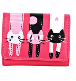 Leather Trifold Women Small Wallets Cat Pattern Coin Purse Short Credit Card Case Holders (Black) Rosa $10.30 Wallets