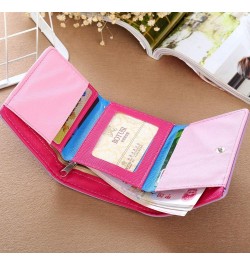 Leather Trifold Women Small Wallets Cat Pattern Coin Purse Short Credit Card Case Holders (Black) Rosa $10.30 Wallets