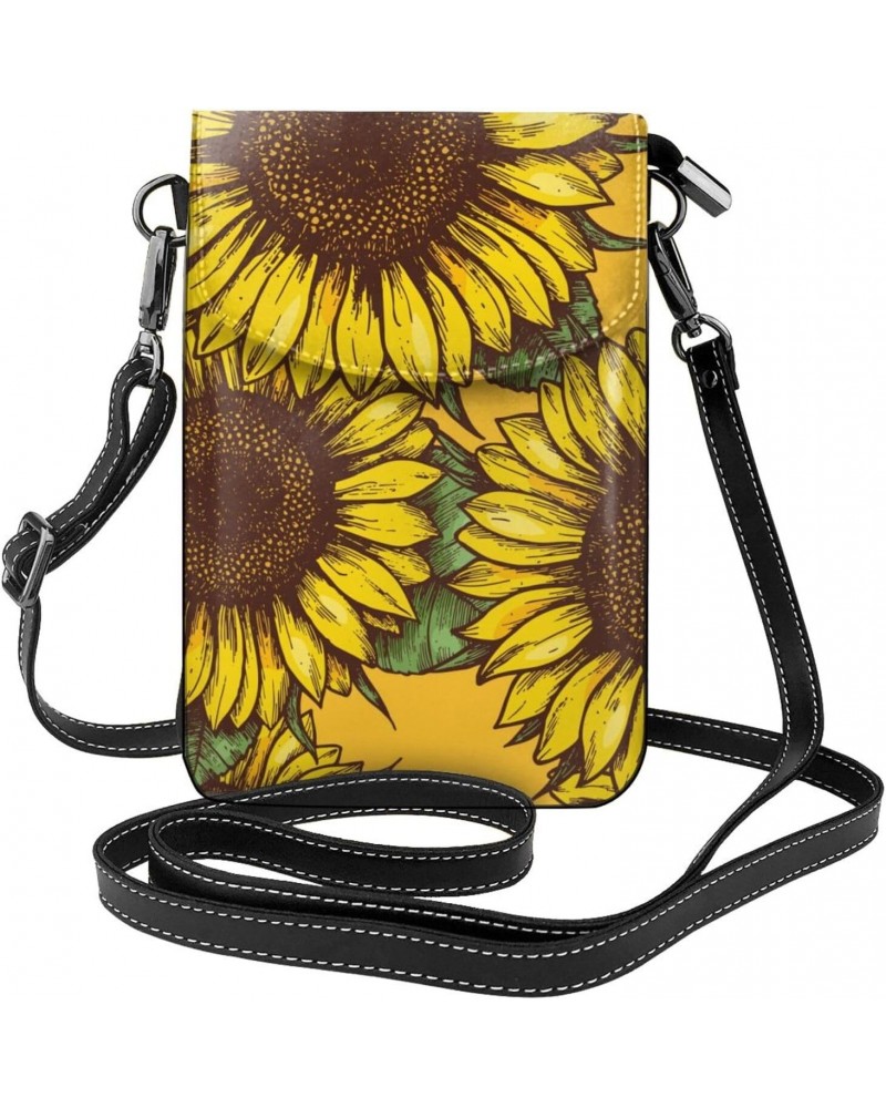 Retro Sunflowers Pattern Small Crossbody Bags for Women PU Leather Cell Phone Purse Wallet with Card Slots $15.63 Crossbody Bags