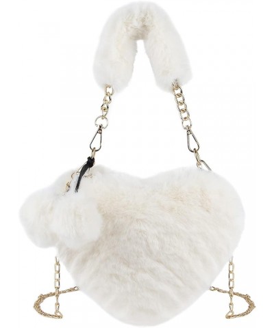 Faux Fur Purse Women's Heart Shaped Evening Handbags Small Cute Phone Crossbody Bag Clutches for Girls White $20.60 Evening Bags