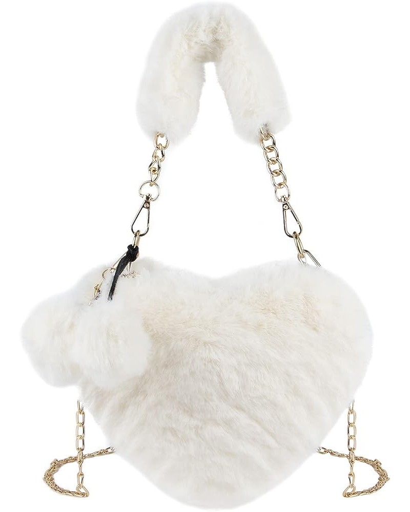 Faux Fur Purse Women's Heart Shaped Evening Handbags Small Cute Phone Crossbody Bag Clutches for Girls White $20.60 Evening Bags